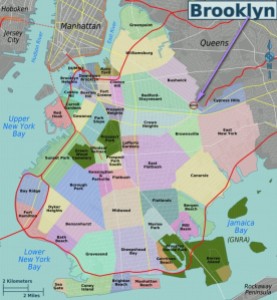 Les quartiers de Brooklyn avec un flèche vers "Nous"